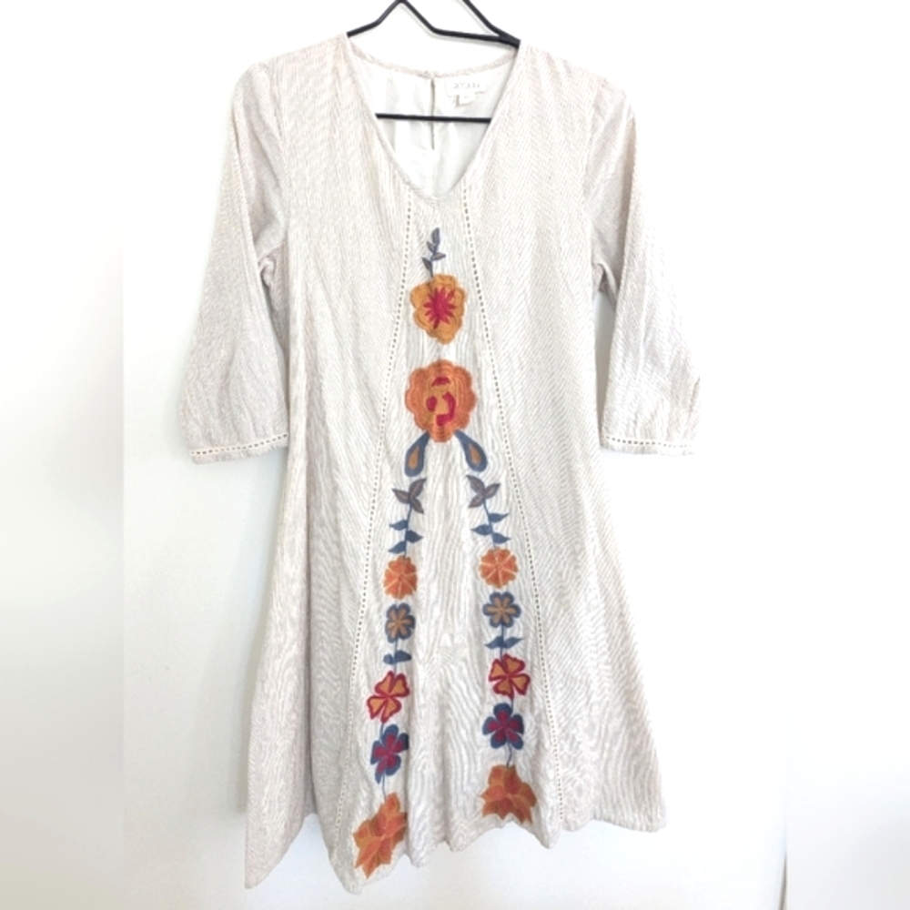 Roolee Floral Embroidered Cotton Boho Dress Women's XS
